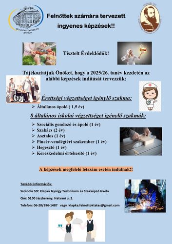 Felnőttek számára tervezett ingyenes képzések