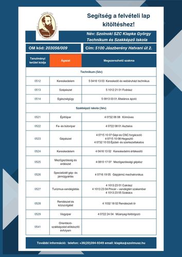 Segítség a felvételi lap kitöltéséhez!